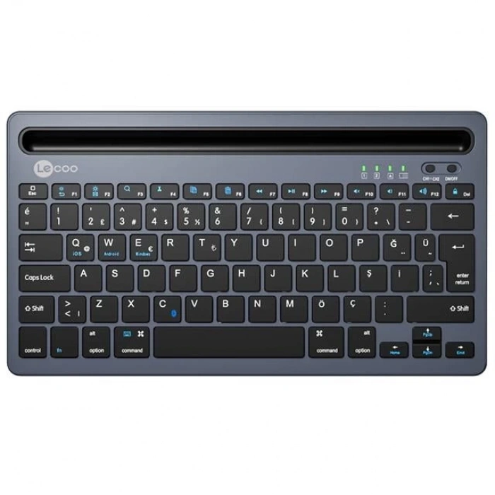 Lenovo Lecoo BK100 Bluetooth V3.0 Çoklu Cihaz Uyumlu Şarj Edilebilir Kablosuz Gri Türkçe Q Klavye