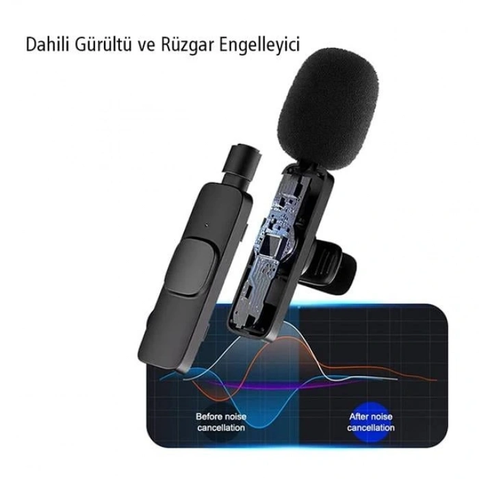 MagicVoice K8 Kablosuz Type-C Vlogger Yaka Mikrofonu (Android, GoPro, Osmo Action, iPhone, iPad)