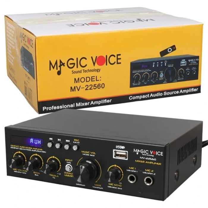 Magicvoice MV-22560 2x20W 4-8 Ohm USB/SD Girişli Bluetoothlu 2 Mikrofon Girişli Trafosuz Stereo Mini Anfi