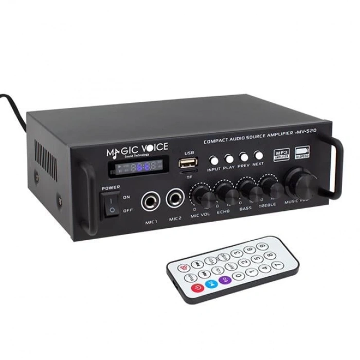 MagicVoice MV-520 30Watt USB/SD/UK Bluetooth 2 Giriş 220/12V Trafosuz Ses Mixer