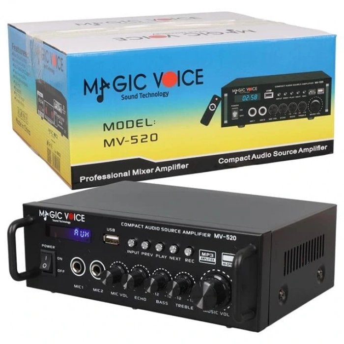 MagicVoice MV-520 30Watt USB/SD/UK Bluetooth 2 Giriş 220/12V Trafosuz Ses Mixer