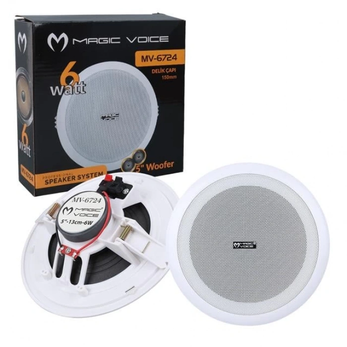 MagicVoice MV-6724 13 CM 6 Watt 8 Ohm 5 Beyaz Trafosuz Alçıpan Hoparlör