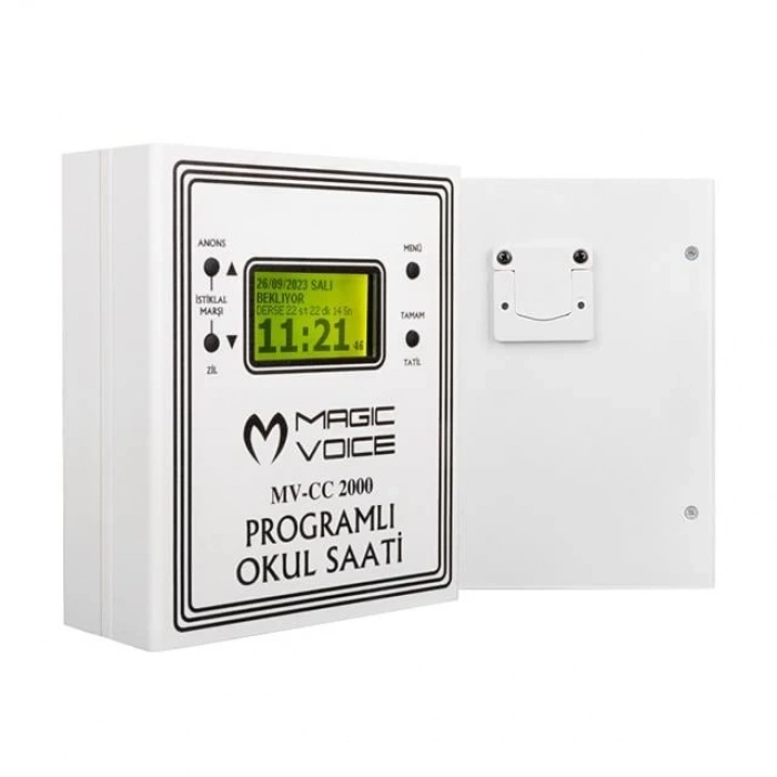Magicvoice MV-CC2000 USB Duvar Tipi Programlı 20 Adet MP3 Formatı Zil / İstiklal Marşlı Akıllı Dijital Okul Saati (Çan Takılabilir)