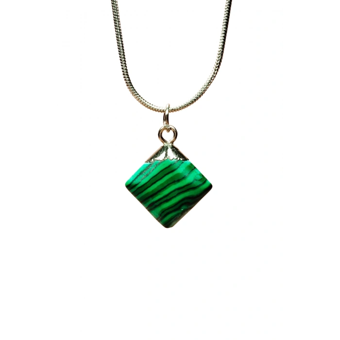 Malakit Doğal Taşı Zincirli El Yapımı Kolye Uç: 1,5 Cm Zincir: 20 Cm Kutulu