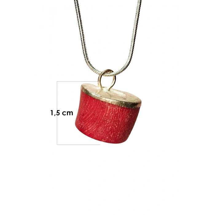 Mercan Doğal Taşı Zincirli El Yapımı Kolye Uç: 1,5 Cm Zincir: 20 Cm Kutulu