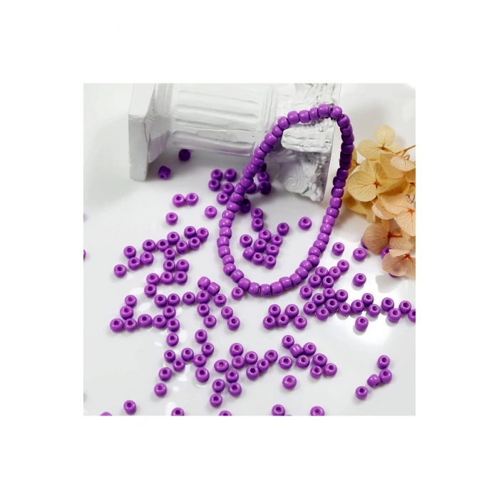 Mor Renk 4 Mm Yaklaşık 660 Adet / 60 Gram Cam Boncuk Oya Yazma Bileklik Ve Kolye