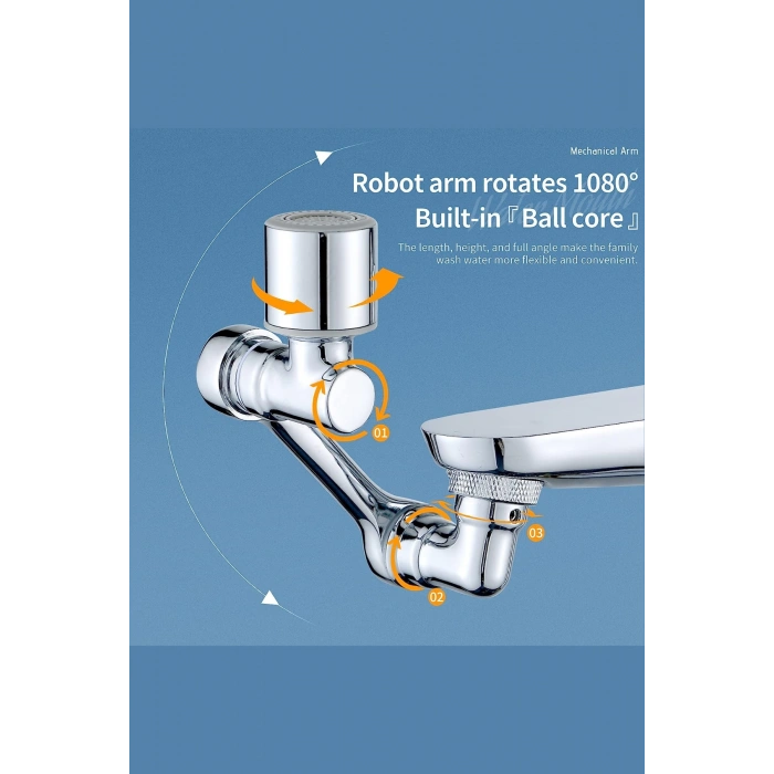 Mutfak Banyo Musluk Başlığı 1080 Derece Dönebilen Fonksiyonel Evrensel