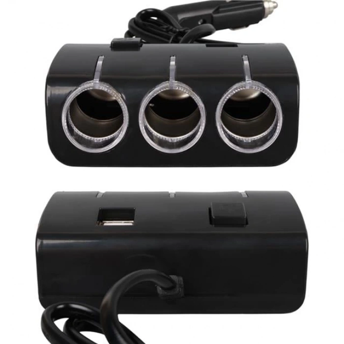 Olesson 1506 12-24V Çift USB Girişli 120W 80 CM Kablolu 3LÜ Araç Çakmak Çoklayıcı