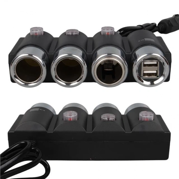 Olesson 1508 12-24V Çift USB Girişli 120W 80cm Kablolu 3lü Araç Çakmak Çoklayıcı