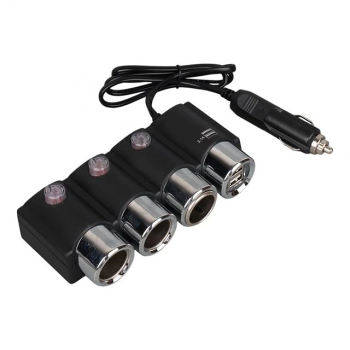 Olesson 1508 12-24V Çift USB Girişli 120W 80cm Kablolu 3lü Araç Çakmak Çoklayıcı
