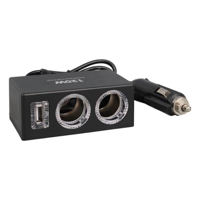 Olesson 1522 12-24V Tek USB Girişli 120W 80cm Kablolu 2li Araç Çakmak Çoklayıcı