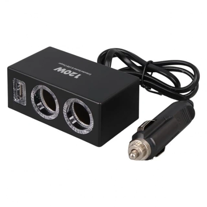 Olesson 1522 12-24V Tek USB Girişli 120W 80cm Kablolu 2li Araç Çakmak Çoklayıcı