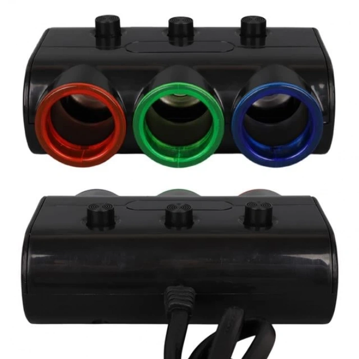 Olesson 1523 12-24V Çift USB Girişli 120W 80cm Kablolu 3LÜ Araç Çakmak Çoklayıcı