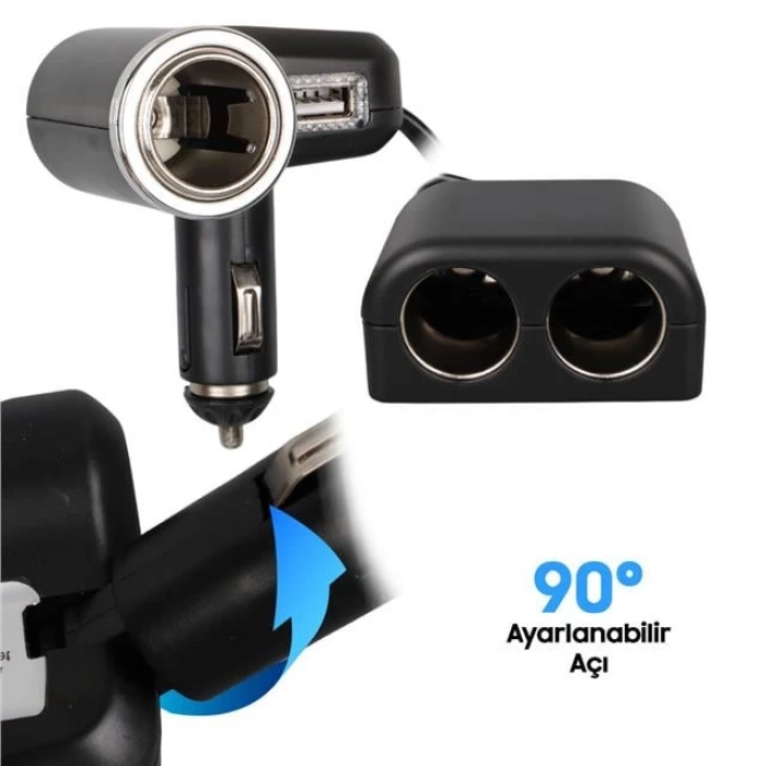 Olesson 1526 12-24V Tek USB Girişli 120W 80 CM Kablolu 3LÜ Araç Çakmak Çoklayıcı