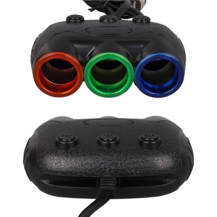 Olesson 1633 12-24V Tek USB Girişli 120W 80cm Kablolu Dijital Voltaj Ekranlı 3lü Araç Çakmak Çoklayıcı