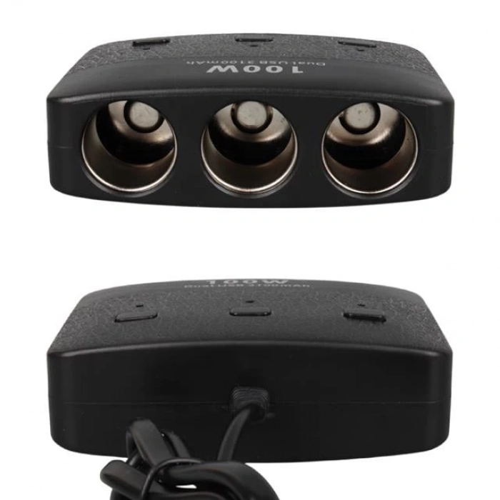 Olesson 1636 12-24V Çift USB Girişli 100W 70 CM Kablolu 3LÜ Araç Çakmak Çoklayıcı