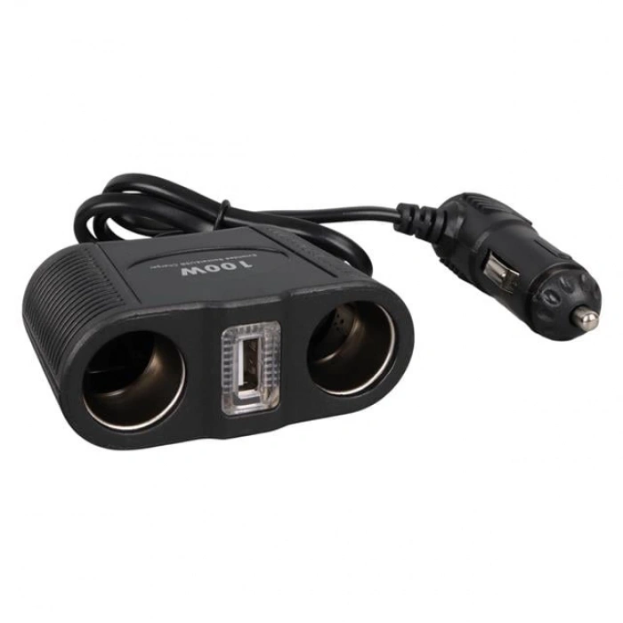 Olesson 1645 12-24V Tek USB Girişli 100W 70cm Kablolu 2li Araç Çakmak Çoklayıcı