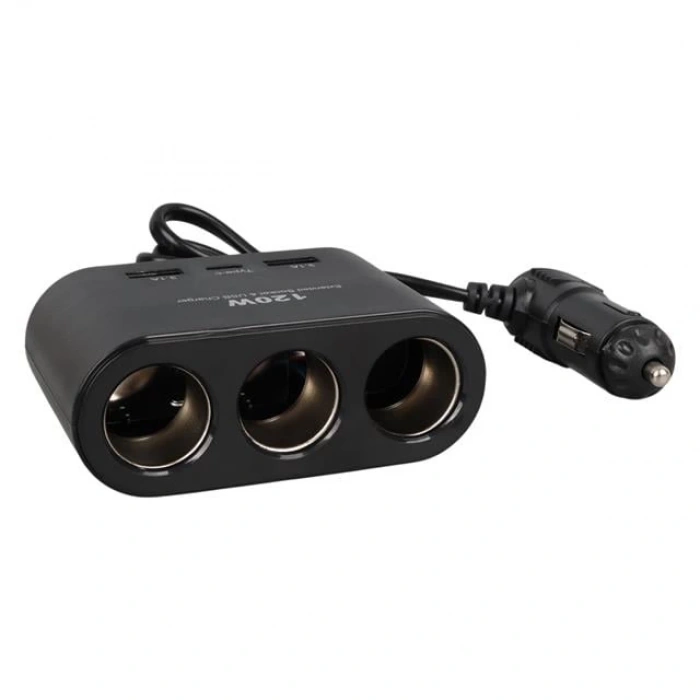 Olesson 1653 12-24V Çift USB + TYPE-C Girişli 100W 70cm Kablolu 3lü Araç Çakmak Çoklayıcı