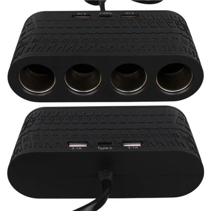 Olesson 1654 12-24V Çift USB - TYPE-C 120W 80cm Kablolu 4LÜ Araç Çakmak Çoklayıcı