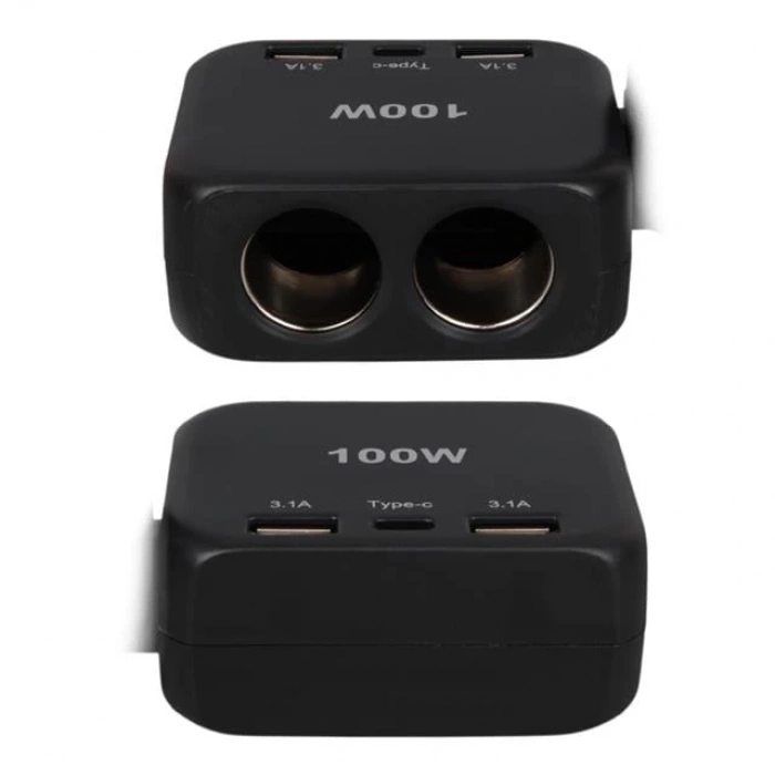 Olesson 1655 12-24V TYPE-C + Çift USB-A Girişli 100W 2li Araç Çakmak Çoklayıcı