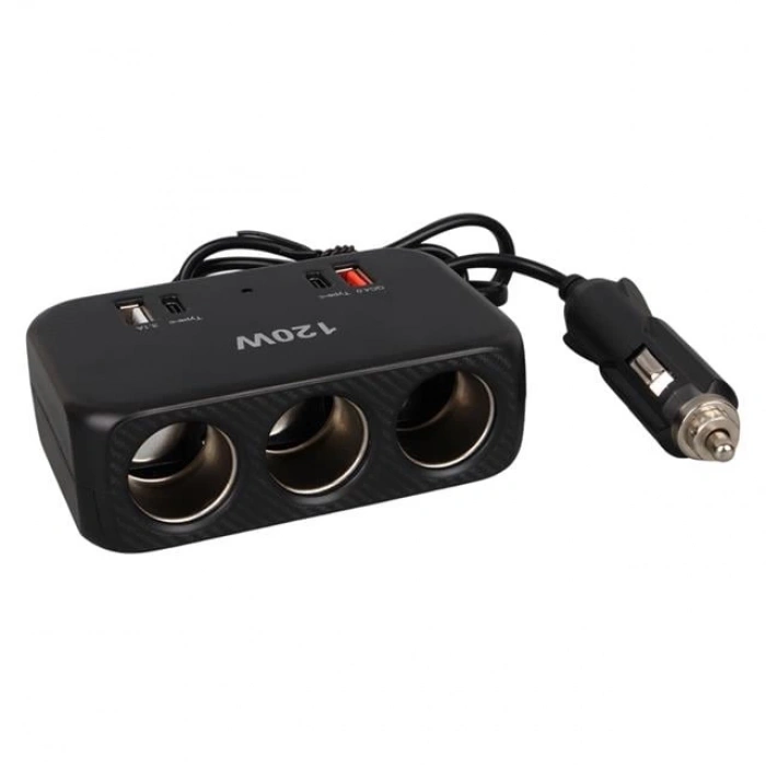 Olesson 1656 12-24V Çift USB + Çift TYPE-C 120W 80cm Kablolu 3lü Araç Çakmak Çoklayıcı