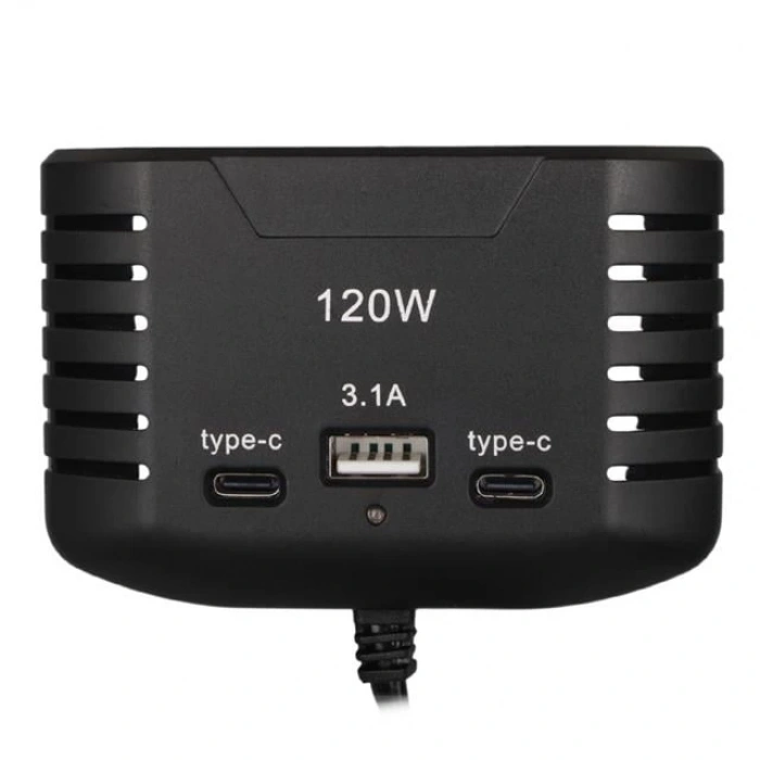 Olesson 2012 12-24V Çift TYPE-C - Tek USB Girişli 120W 80cm Kablolu 3LÜ Araç Çakmak Çoklayıcı