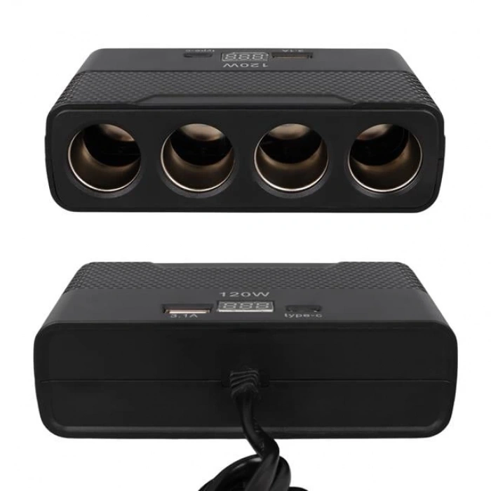 Olesson 2014 12-24V Type-C + USB-A Girişli 120W 80cm Kablolu 4lü Araç Çakmak Çoklayıcı