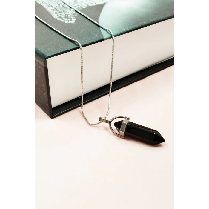 Onix Doğal Taşı Zincirli El Yapımı Tasarımlı Kolye Uç: 3,5 Cm Zincir: 20 Cm Kutulu