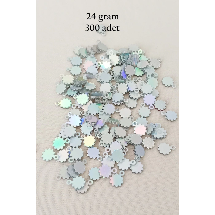Oya Abiye Bileklik Kolye Pleksi Metalik Plastik Pul Gümüş Renk 24 Gram 300 Adet - Bnc578