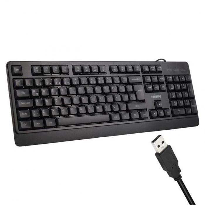 Philips SPK6247B USB 1.2 Metre Kablolu Klasik Siyah Numpadli Türkçe Q Klavye
