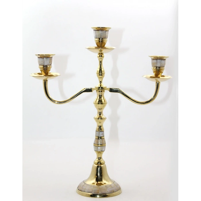 Pirinç Sedefli 3lü Şamdan Model 2