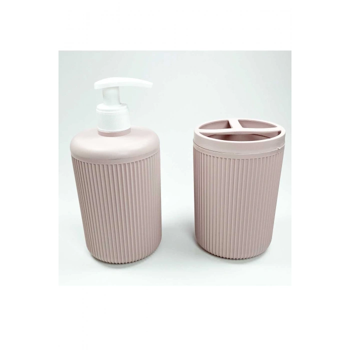 Plastik Sıvı Sabunluk Ve Diş Fırçalık Set Renk Pudra
