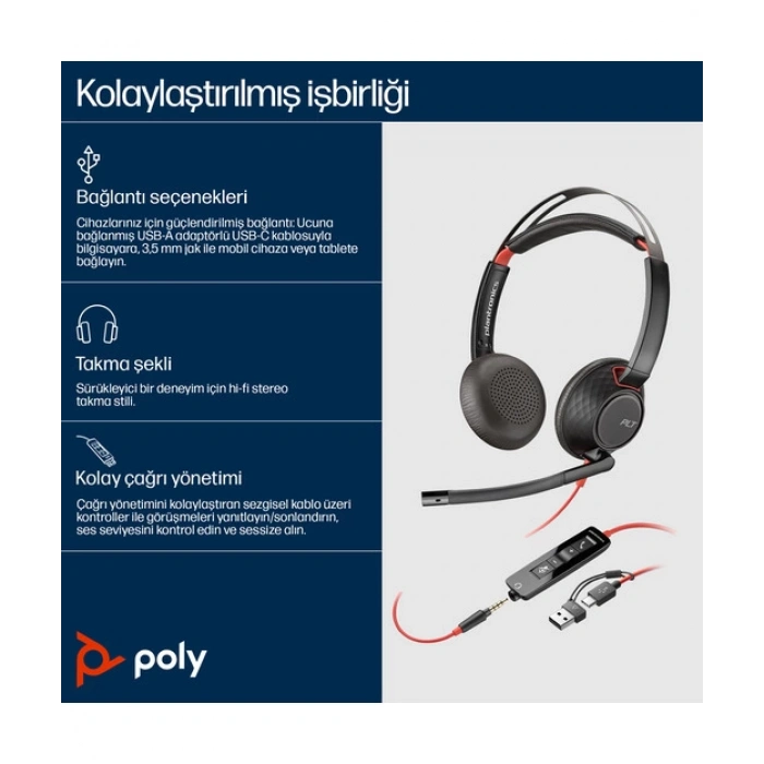 Poly BW 5220 USB-C HS +3.5mmP +USB-C/A