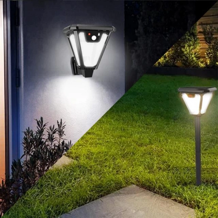 Powermaster HS-V83 Solar Panelli 3 Modlu Kumandalı Hareket Sensörlü 100 SMD Ledli Şarjlı Duvar ve Bahçe Lambası