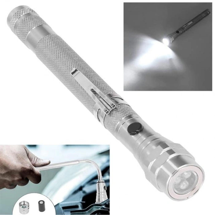 Powermaster MX-2808 Mıknatıslı 360 Derece Döner Başlıklı 3 Ledli Beyaz Işık El Feneri