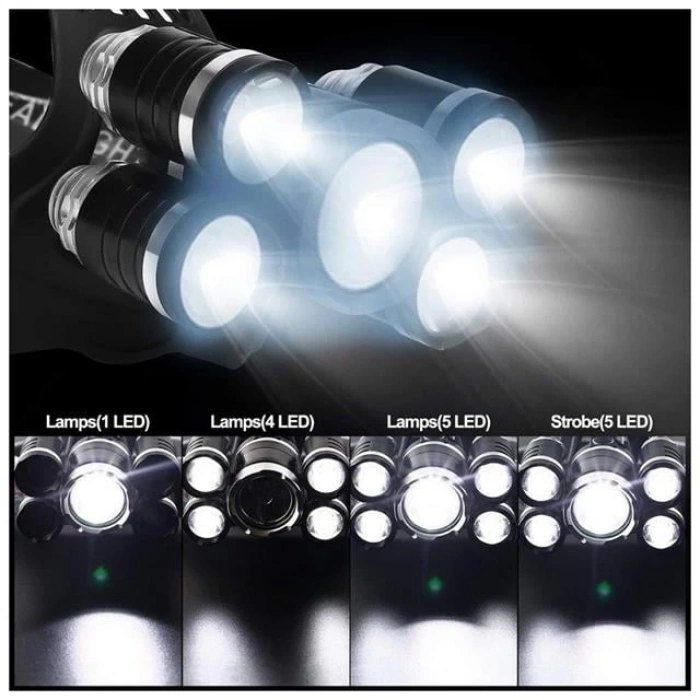 PowerMaster MX-501 5 Power Ledli Su Geçirmez 18650 Pilli Şarj Edilebilir Kafa Feneri