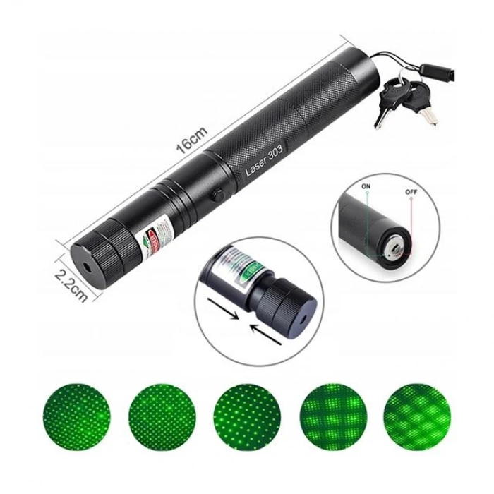 PowerMaster OM-120118650 Pilli Şarjlı Anahtar Emniyetli Yeşil Lazer Pointer (50 KM)