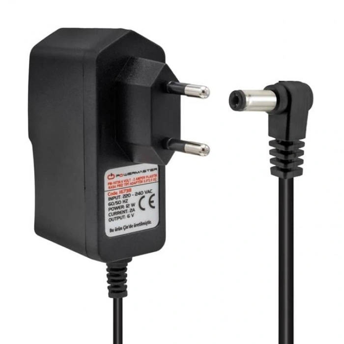 Powermaster PM-16738 6 Volt - 2 Amper 5.5*2.5 Mm Uçlu Plastik Kasa Priz Tipi Adaptör