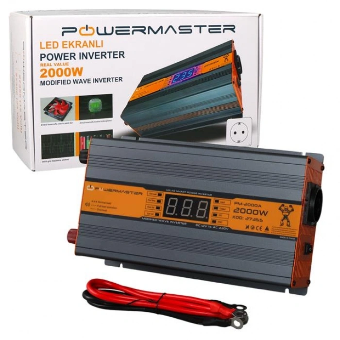 Powermaster PM-2000A 12 Volt 2000 Watt LED Ekranlı Power Inverter