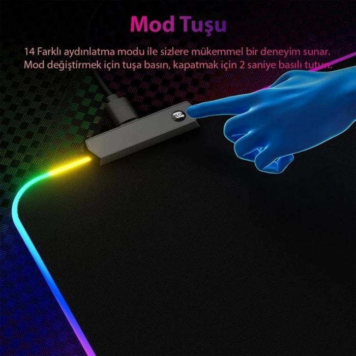 PowerMaster PM-25114 XL RGB Gaming Mouse Pad 14 Modlu