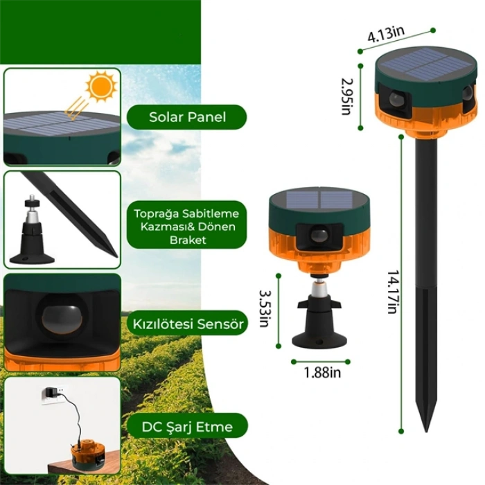 PowerMaster PM-26946 DC 5V Solar Sesli Hayvan Kovucu Alarm Cihazı