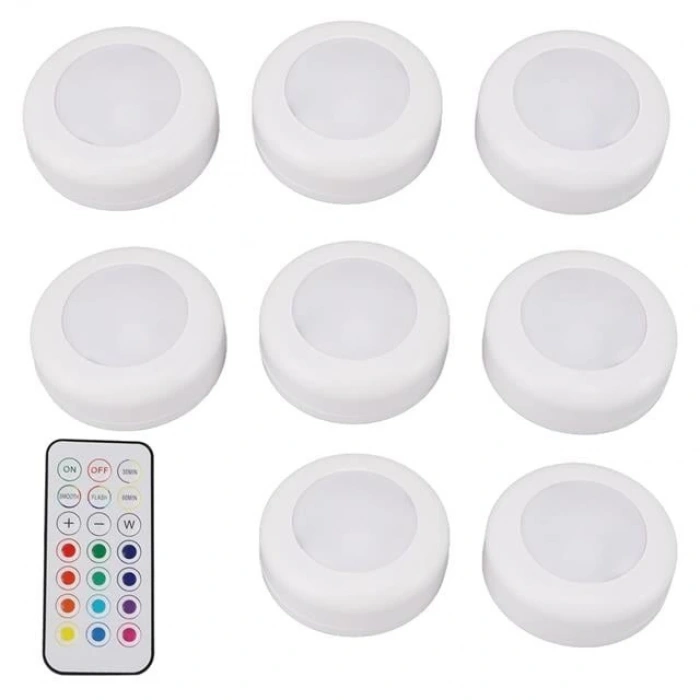 PowerMaster PM-27186 Led Mobilya Merdiven Pilli Aydınlatma 3M Yapışkanlı Kumandalı RGB + 4000K (8li Paket)