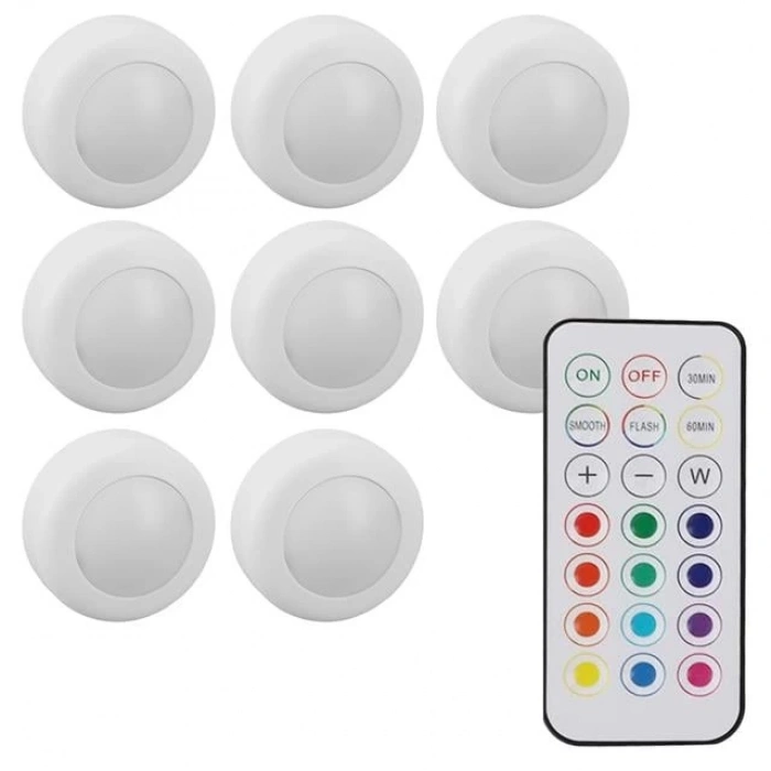 PowerMaster PM-27186 Led Mobilya Merdiven Pilli Aydınlatma 3M Yapışkanlı Kumandalı RGB + 4000K (8li Paket)