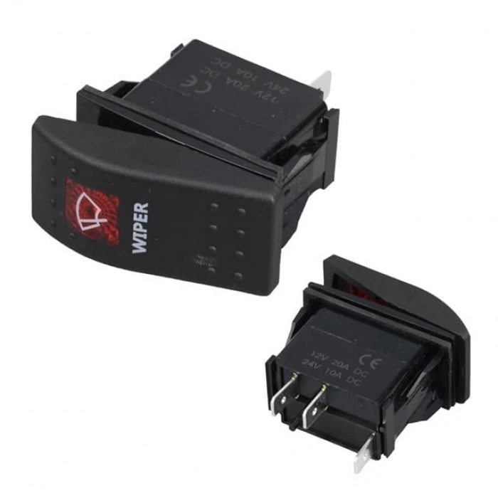 PowerMaster Silecek Sembollü Işıklı 3 Pinli On-Off 12-24V Marin Switch