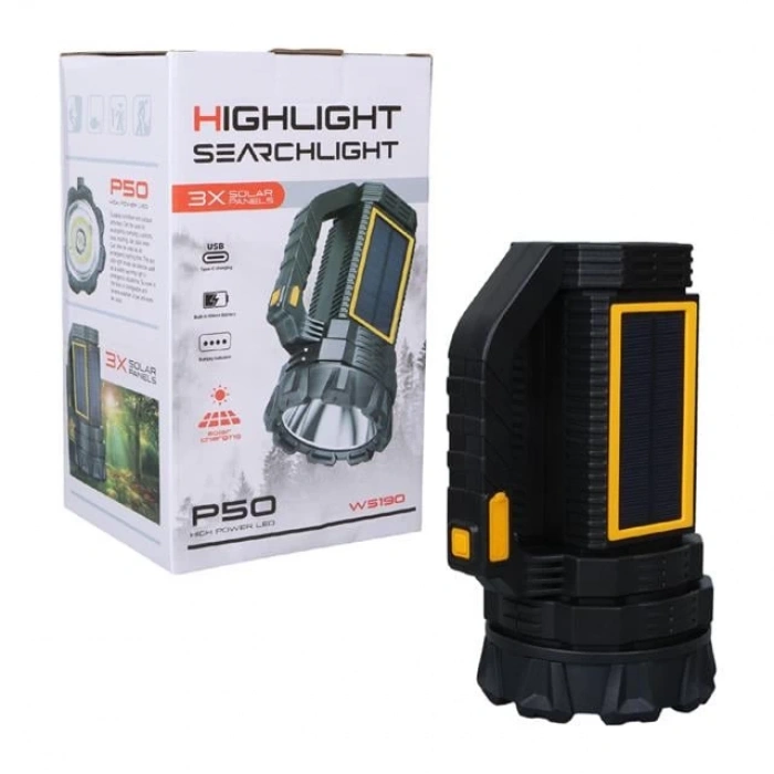 Powermaster W5190 Solar Şarjlı El Feneri Uzun Mesafe Işıldak