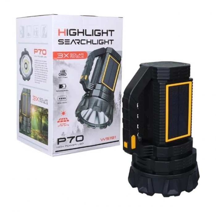 Powermaster W5191 Solar Şarjlı El Feneri Uzun Mesafe Işıldak