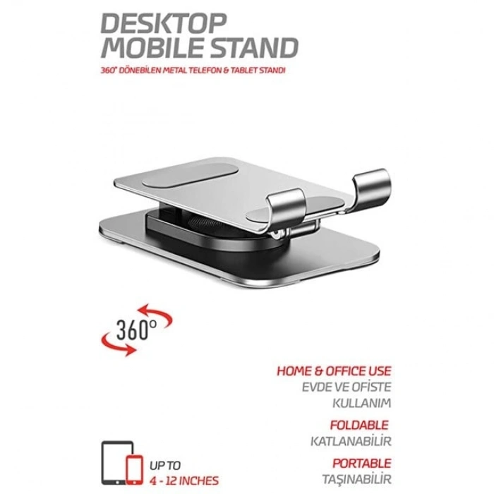 Powerway DMS33 Full Metal Gövde 360 Derece Dönebilen Masaüstü Telefon Standı