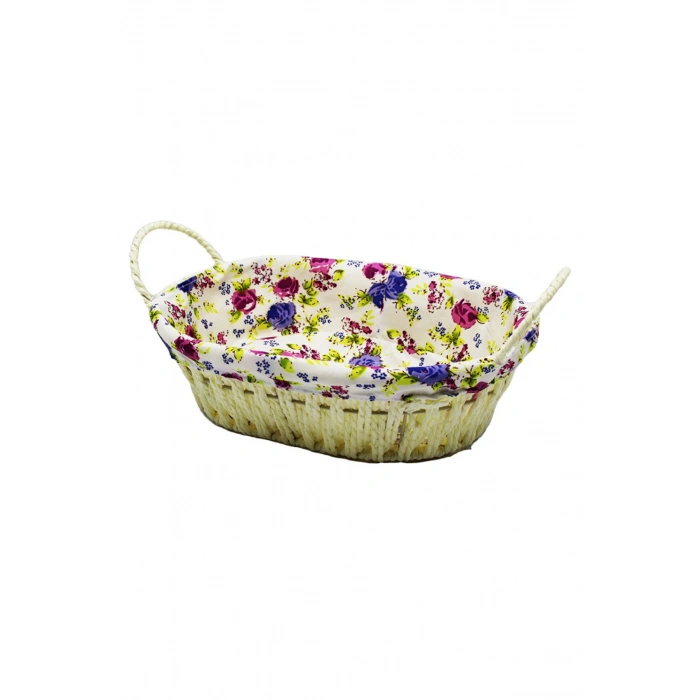 Renkli Bezli Oval Hasır Ekmek Sepeti Royaleks-8821