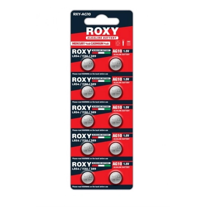 Roxy RXY-AG10 1.5 Volt LR54/1130/189/389 Alkalin Düğme Pil (10LU Paket)