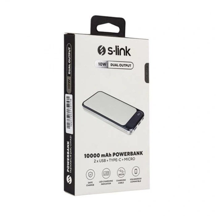 S-Link IP-G2710 10000 mAh 2 USB Port LCD Göstergeli Beyaz Powerbank